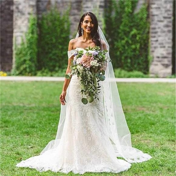 Women\'s Applique Bride Wedding Veil Long Length 1 Tier Bridal Veil Soft Tulle main image 4